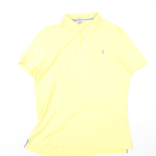 Original Penguin Mens Yellow Cotton Polo Size L Collared Button