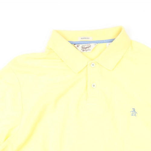 Original Penguin Mens Yellow Cotton Polo Size L Collared Button