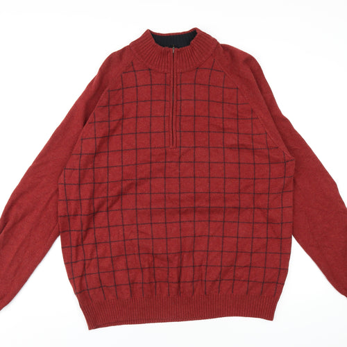 Ashworth Mens Red Check Cotton Pullover Sweatshirt Size L