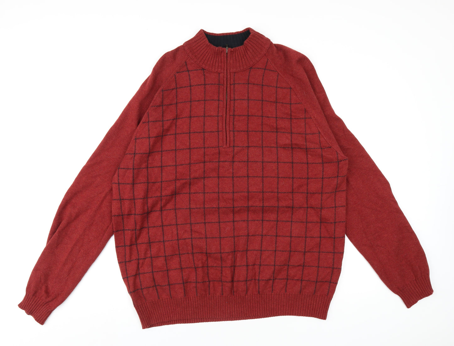 Ashworth Mens Red Check Cotton Pullover Sweatshirt Size L