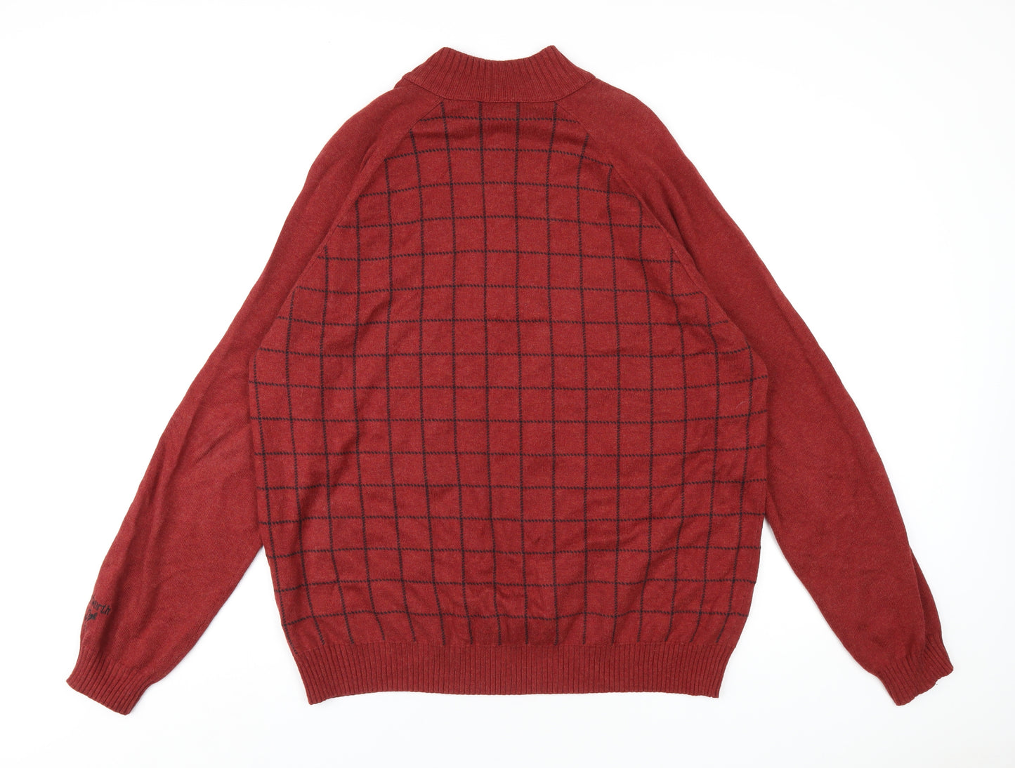 Ashworth Mens Red Check Cotton Pullover Sweatshirt Size L