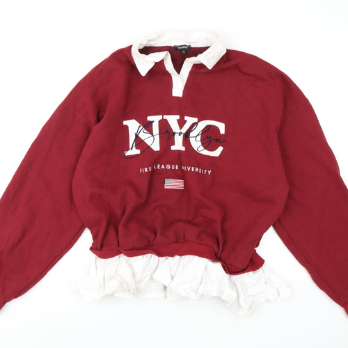 Boohoo Womens Red Cotton Pullover Sweatshirt Size 12 Pullover