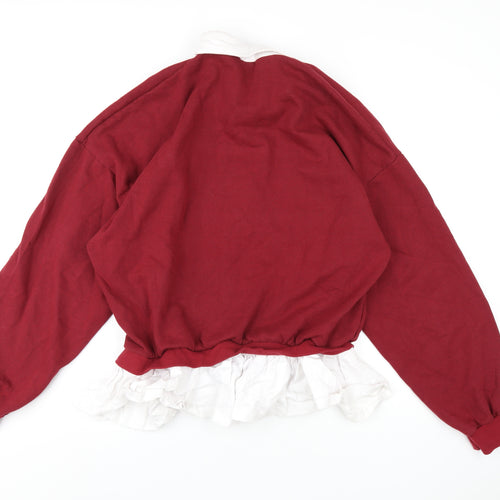 Boohoo Womens Red Cotton Pullover Sweatshirt Size 12 Pullover
