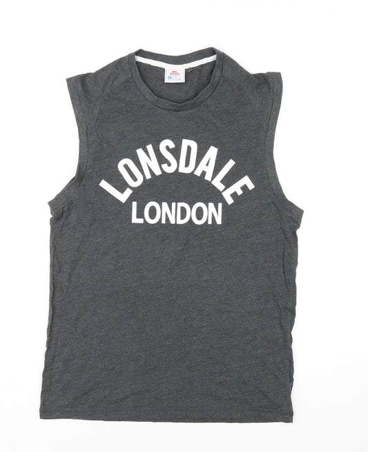 Lonsdale Mens Grey Cotton T-Shirt Size M Round Neck