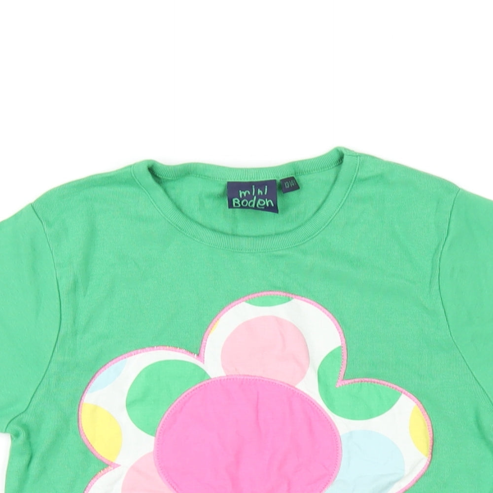 Mini Boden Girls Green Cotton Basic T-Shirt Size 13-14 Years Round Neck Pullover