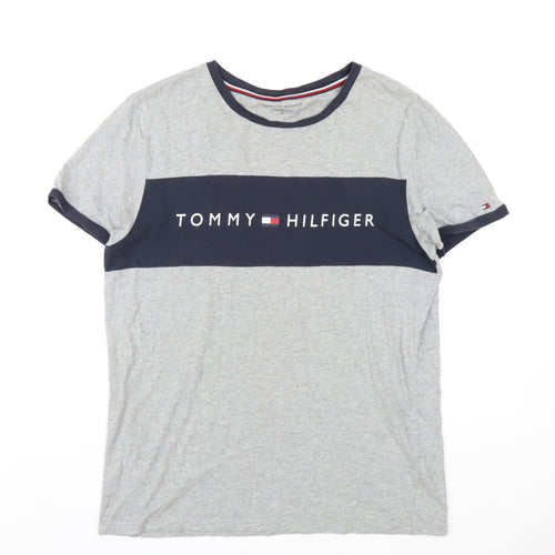 Tommy Hilfiger Mens Grey Cotton T-Shirt Size M Round Neck