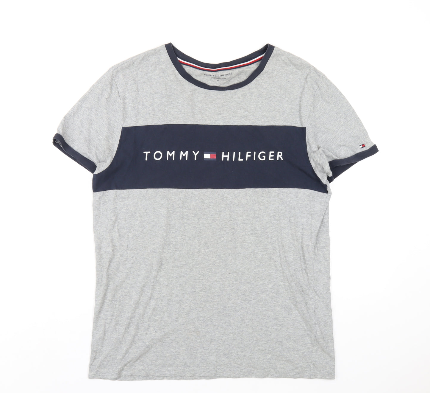 Tommy Hilfiger Mens Grey Cotton T-Shirt Size M Round Neck