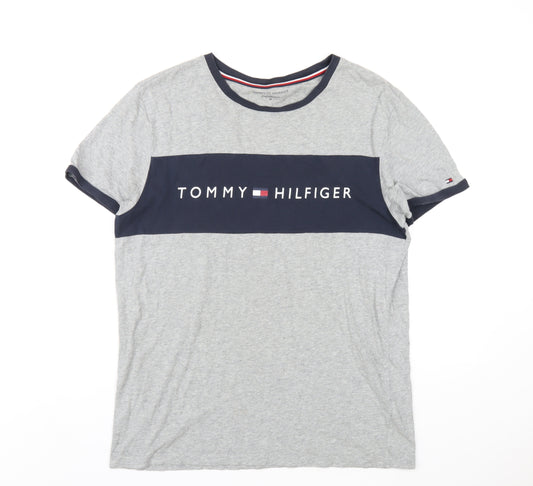 Tommy Hilfiger Mens Grey Cotton T-Shirt Size M Round Neck