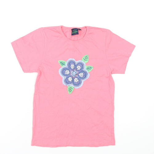 Mini Boden Girls Pink Cotton Basic T-Shirt Size 13-14 Years Round Neck Pullover