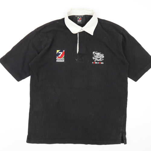 Hong Kong Rugby Mens Black Cotton Polo Size M Collared Button - Rugby Sevens 2002 Hong Kong