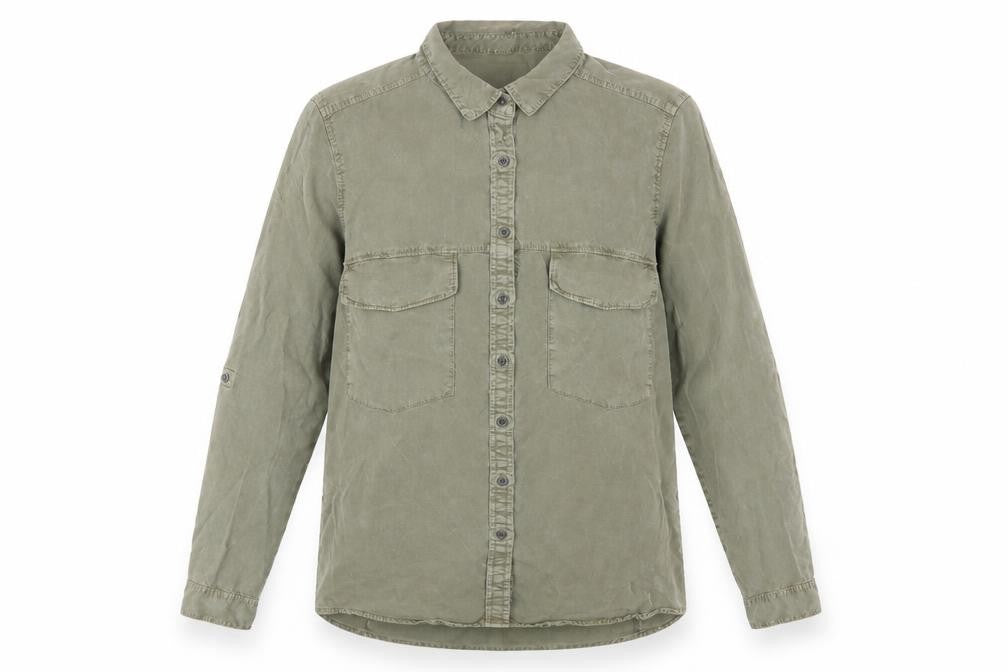 Stradivarius Womens Green Lyocell Basic Button-Up Size L Collared