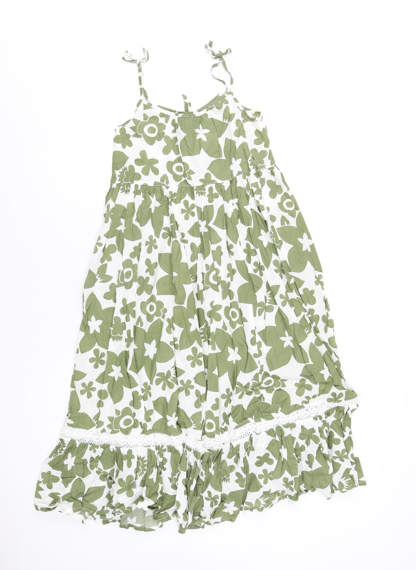 Mini Boden Girls Green Geometric Cotton Maxi Size 11-12 Years Scoop Neck Pullover