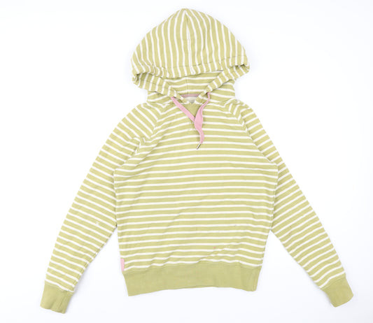 Joules Womens Green Striped Cotton Pullover Hoodie Size 10 Pullover