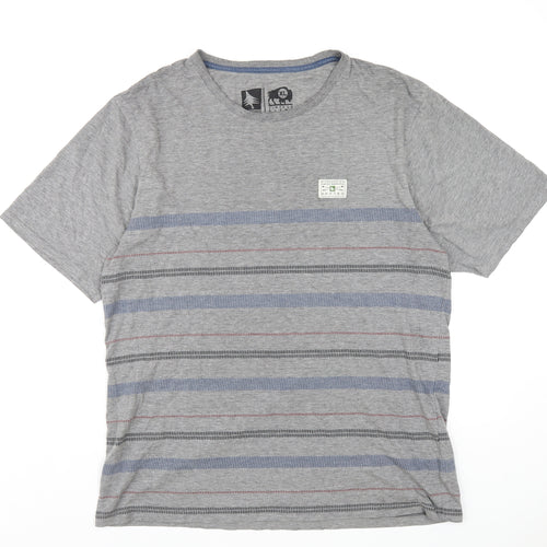 Hippy Tree Mens Grey Striped Cotton T-Shirt Size XL Round Neck