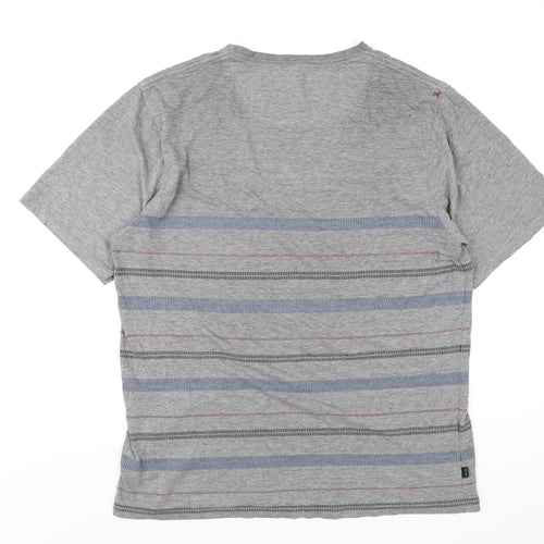 Hippy Tree Mens Grey Striped Cotton T-Shirt Size XL Round Neck