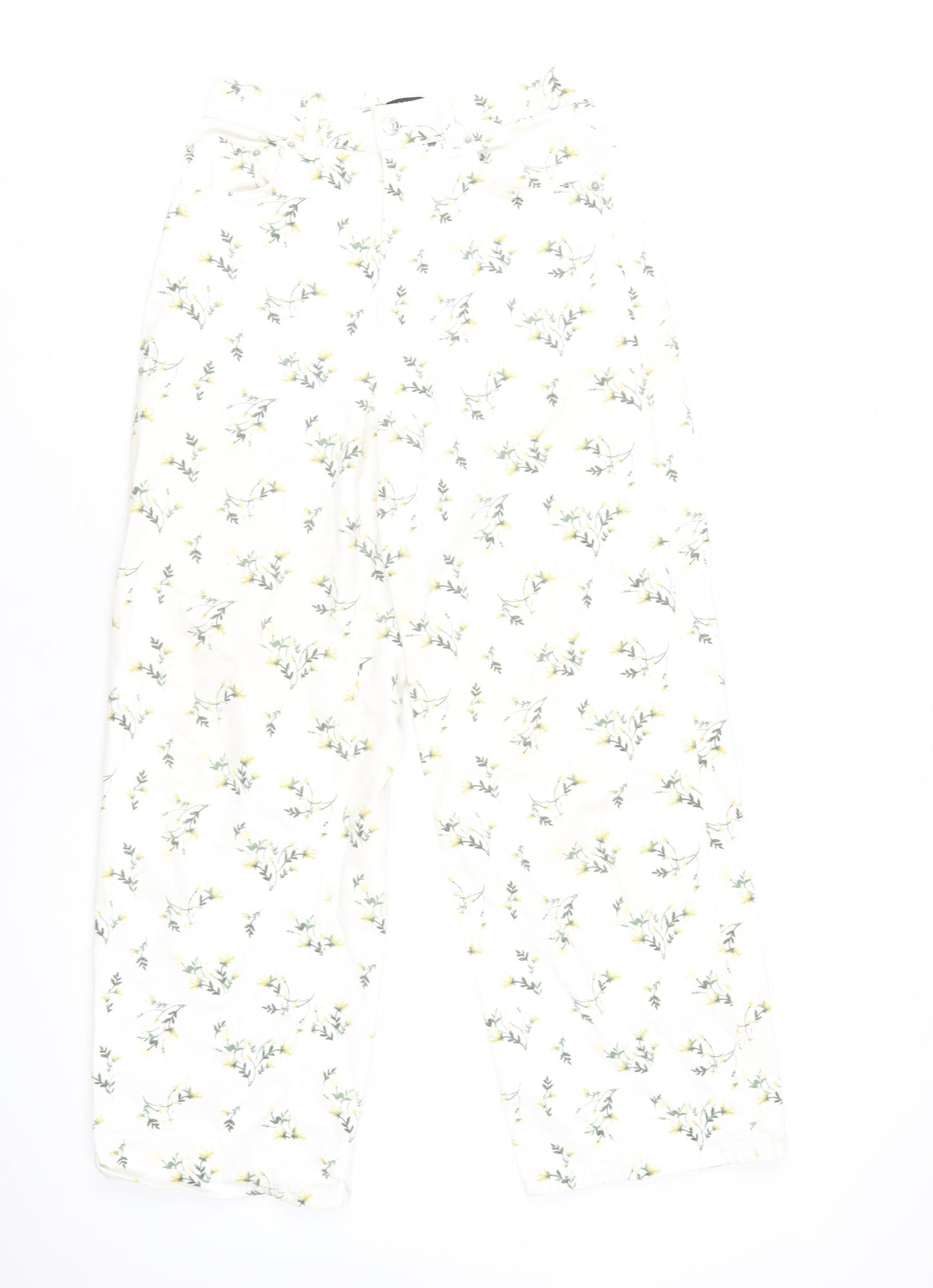 ASOS Womens White Floral Cotton Wide-Leg Jeans Size 28 in L32 in Regular Zip