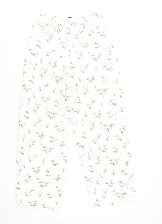 ASOS Womens White Floral Cotton Wide-Leg Jeans Size 28 in L32 in Regular Zip