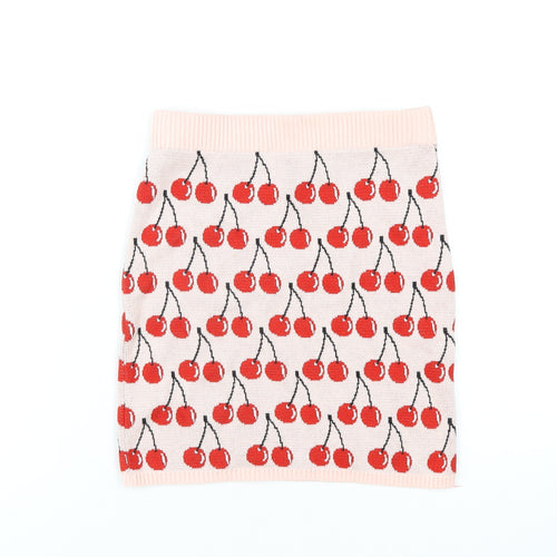 United Colors of Benetton Girls Pink Geometric Cotton Mini Skirt Size 10-11 Years Regular Pull On