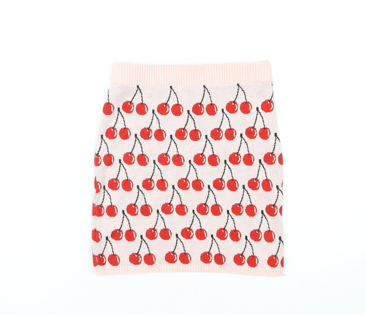 United Colors of Benetton Girls Pink Geometric Cotton Mini Skirt Size 10-11 Years Regular Pull On