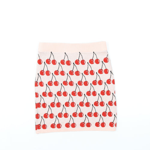 United Colors of Benetton Girls Pink Geometric Cotton Mini Skirt Size 10-11 Years Regular Pull On