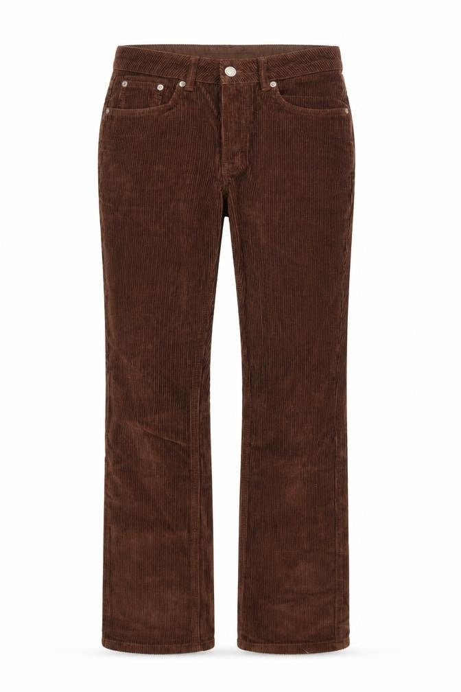 Front view of ASOS women’s brown cotton trousers, size UK 26, in, 32-inch leg regular button