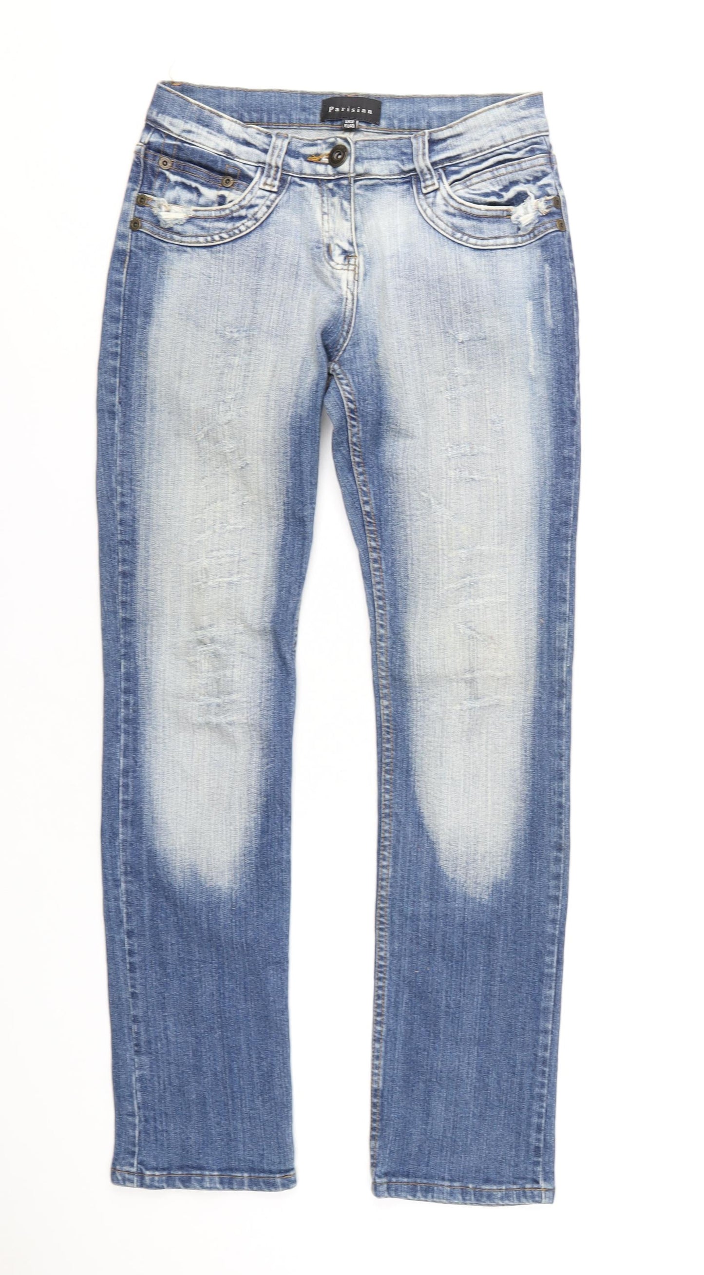 PARISIAN SIGNATURE Womens Blue Cotton Straight Jeans Size 12 L32 in Regular Zip