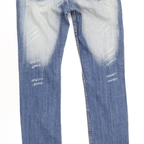 PARISIAN SIGNATURE Womens Blue Cotton Straight Jeans Size 12 L32 in Regular Zip