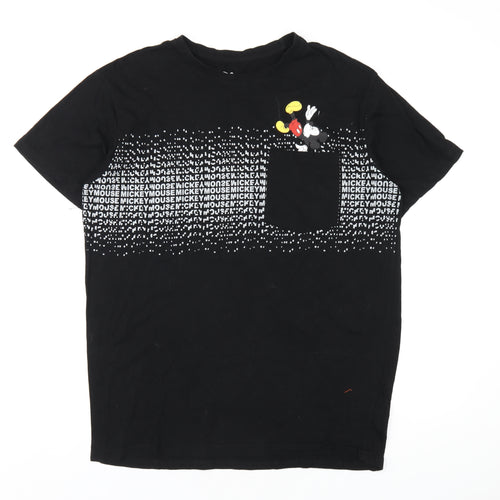 Disney Mens Black Cotton T-Shirt Size L Round Neck