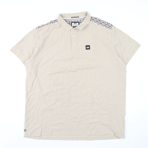 Weekend Offender Mens Beige Cotton Polo Size 2XL Collared Button