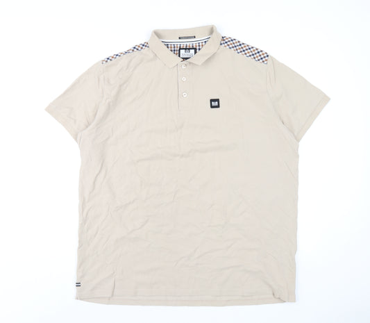 Weekend Offender Mens Beige Cotton Polo Size 2XL Collared Button