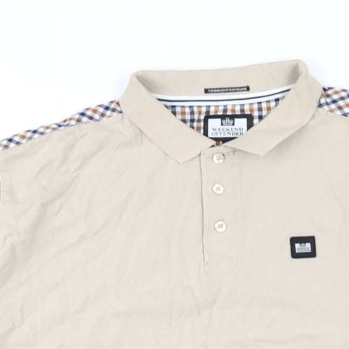 Weekend Offender Mens Beige Cotton Polo Size 2XL Collared Button