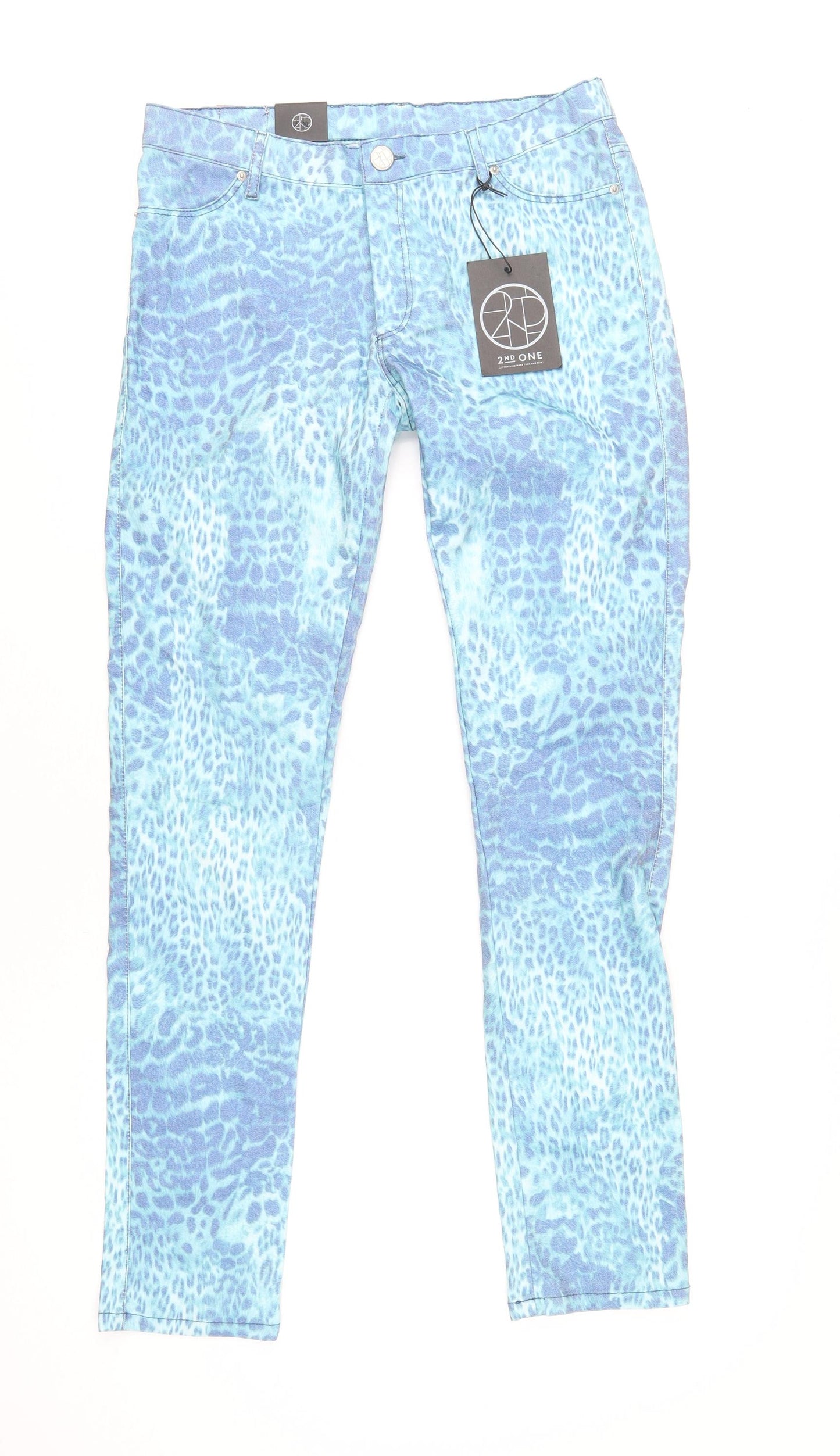 2nd One Womens Blue Animal Print Cotton Skinny Jeans Size 32 in L32 in Regular Zip