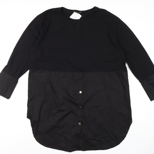 Studio Womens Black Cotton A-Line One Size Round Neck Pullover