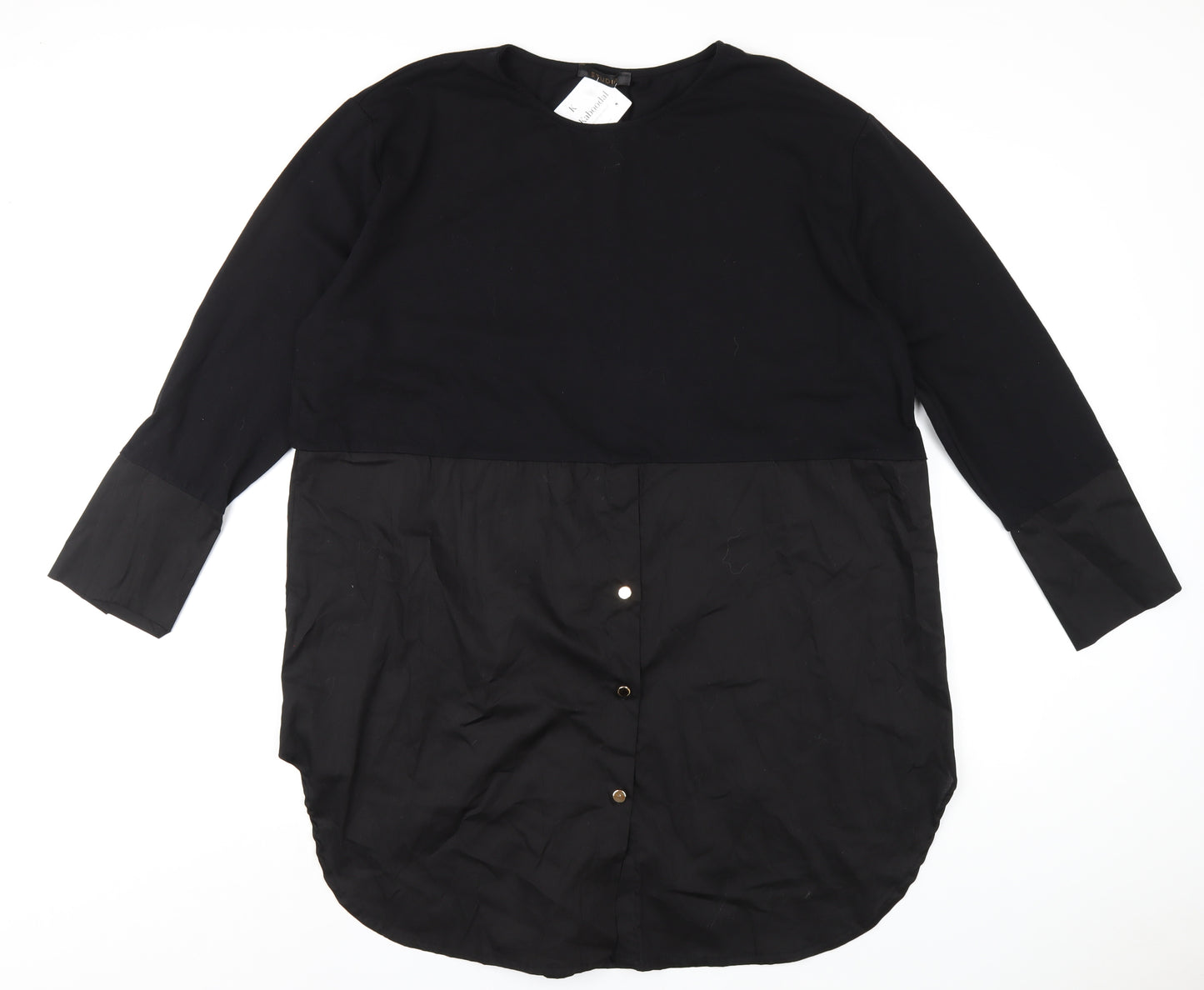 Studio Womens Black Cotton A-Line One Size Round Neck Pullover