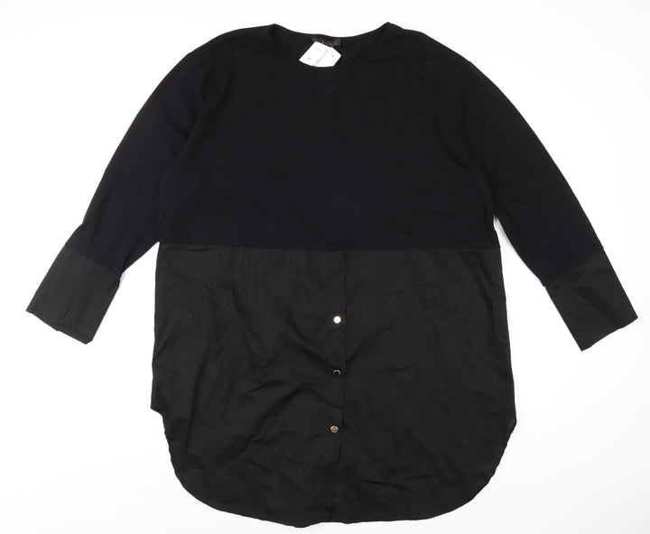 Studio Womens Black Cotton A-Line One Size Round Neck Pullover