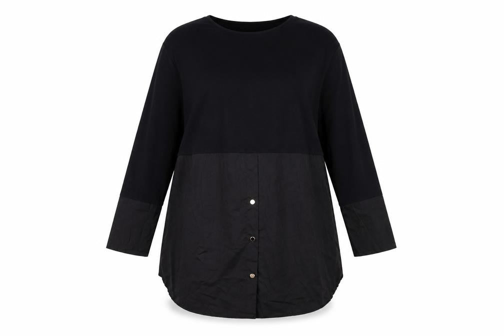 Studio Womens Black Cotton A-Line One Size Round Neck Pullover