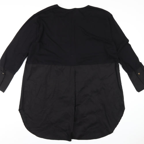 Studio Womens Black Cotton A-Line One Size Round Neck Pullover