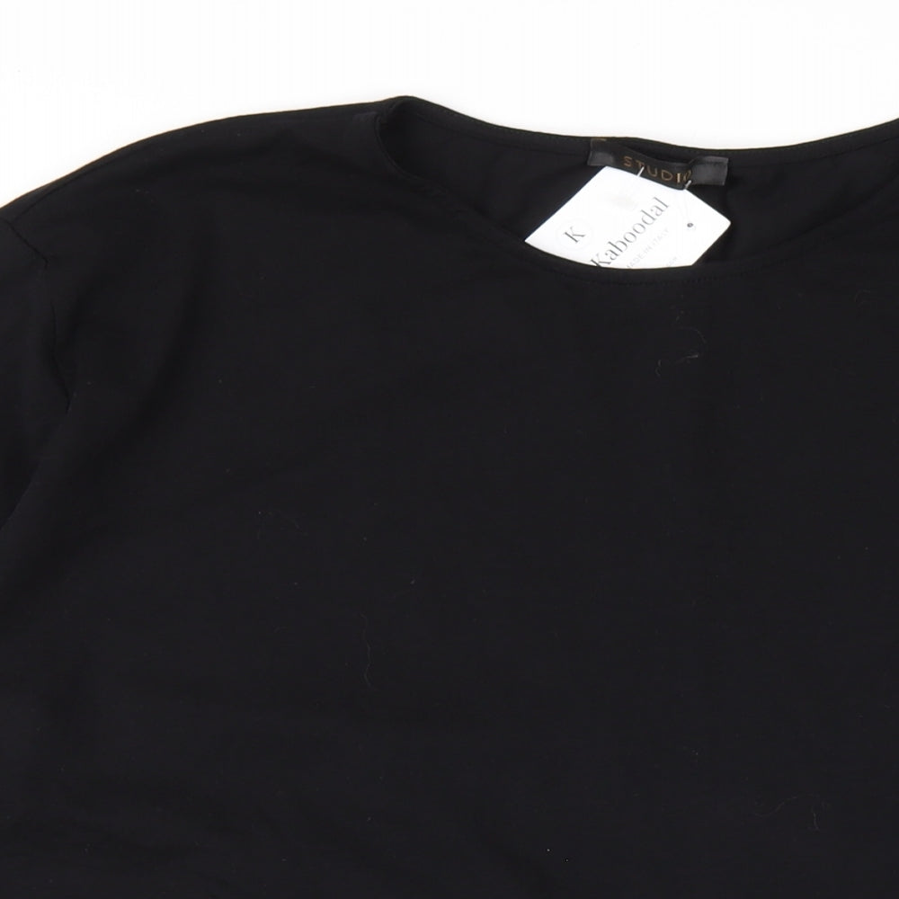 Studio Womens Black Cotton A-Line One Size Round Neck Pullover