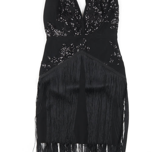 Le Coin des Vip Womens Black Polyester Bodycon Size S V-Neck Zip