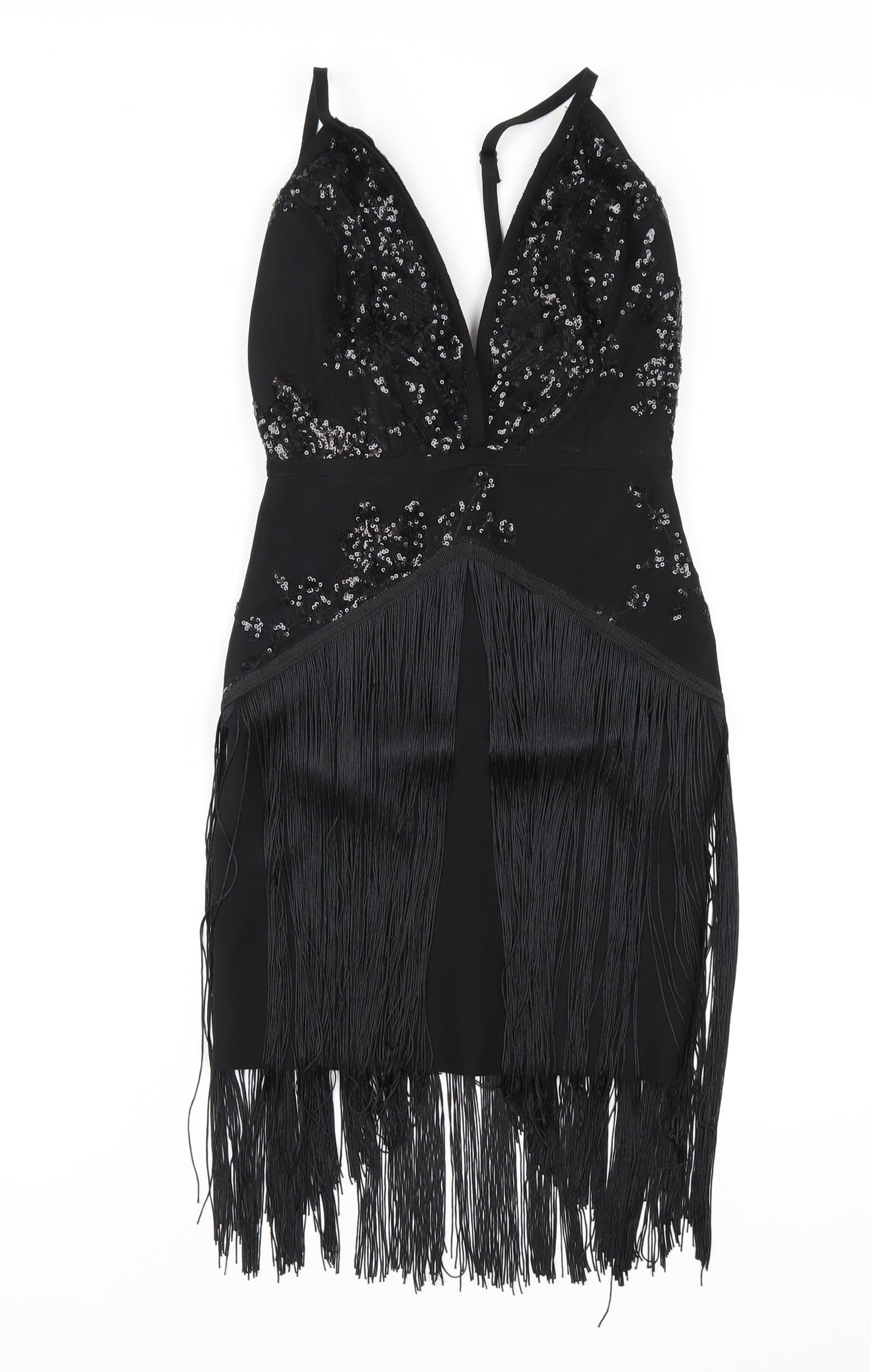 Le Coin des Vip Womens Black Polyester Bodycon Size S V-Neck Zip