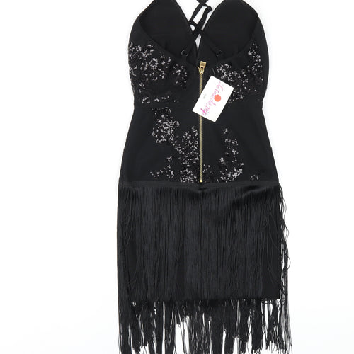 Le Coin des Vip Womens Black Polyester Bodycon Size S V-Neck Zip