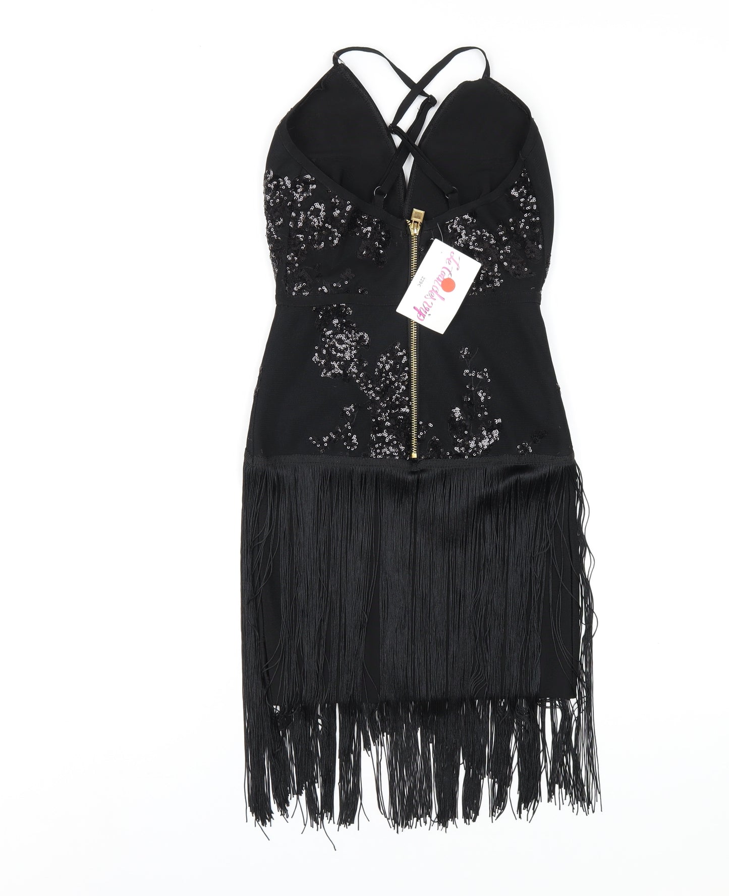 Le Coin des Vip Womens Black Polyester Bodycon Size S V-Neck Zip