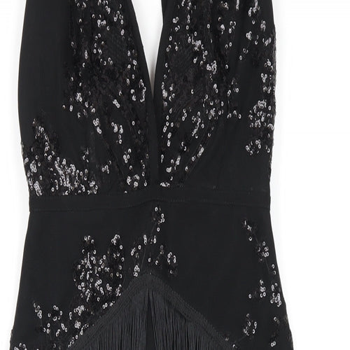 Le Coin des Vip Womens Black Polyester Bodycon Size S V-Neck Zip