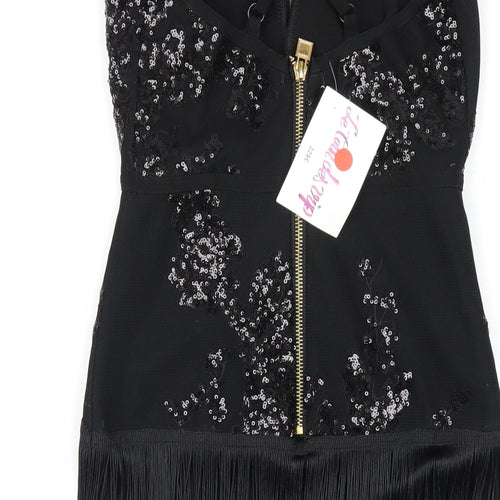 Le Coin des Vip Womens Black Polyester Bodycon Size S V-Neck Zip