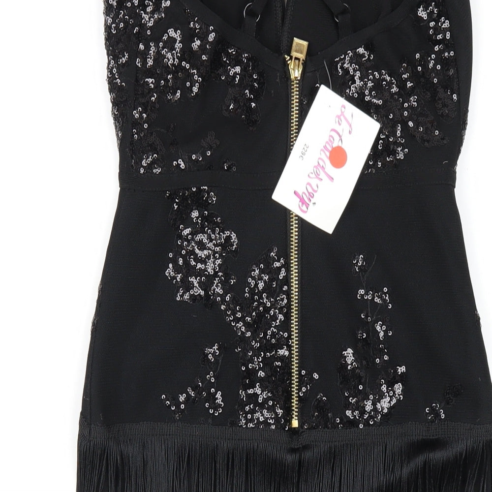Le Coin des Vip Womens Black Polyester Bodycon Size S V-Neck Zip