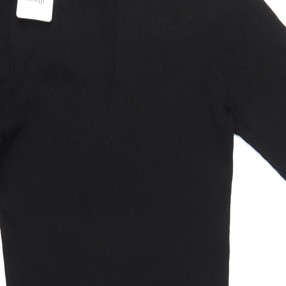 Oodji Womens Black Polyester Bodycon Size XL Roll Neck Pullover