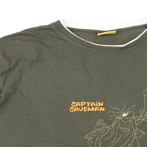 Hanna Barbera Mens Green Cotton T-Shirt Size 2XL Round Neck - Captain Caveman