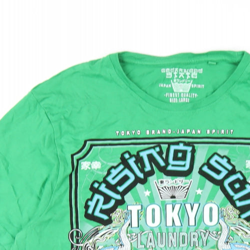 Tokyo Laundry Mens Green Cotton T-Shirt Size L Round Neck