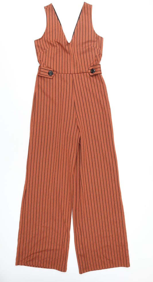 Miss Selfridge Womens Orange Striped Polyester Jumpsuit One-Piece Size 10 L31 in Zip