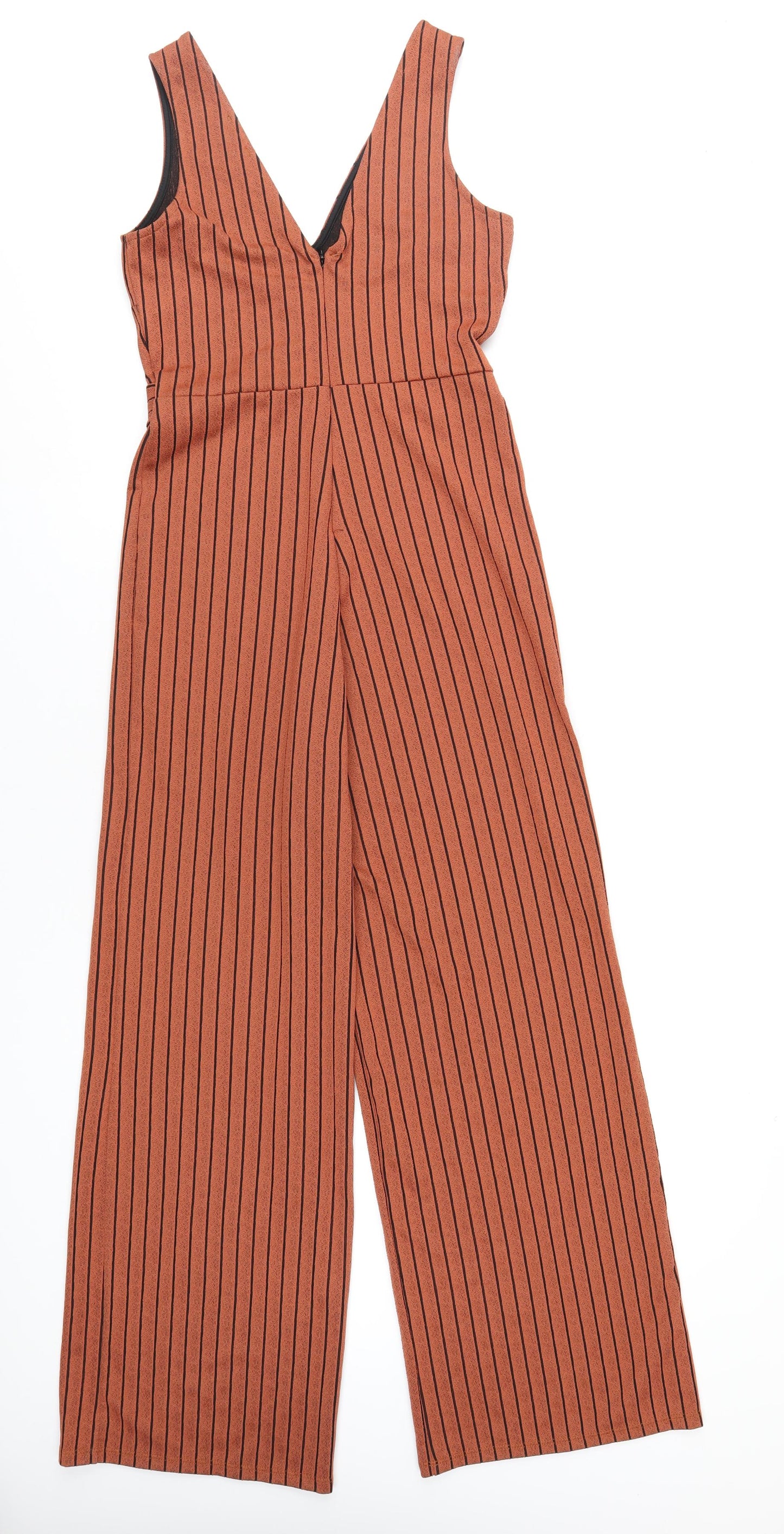 Miss Selfridge Womens Orange Striped Polyester Jumpsuit One-Piece Size 10 L31 in Zip